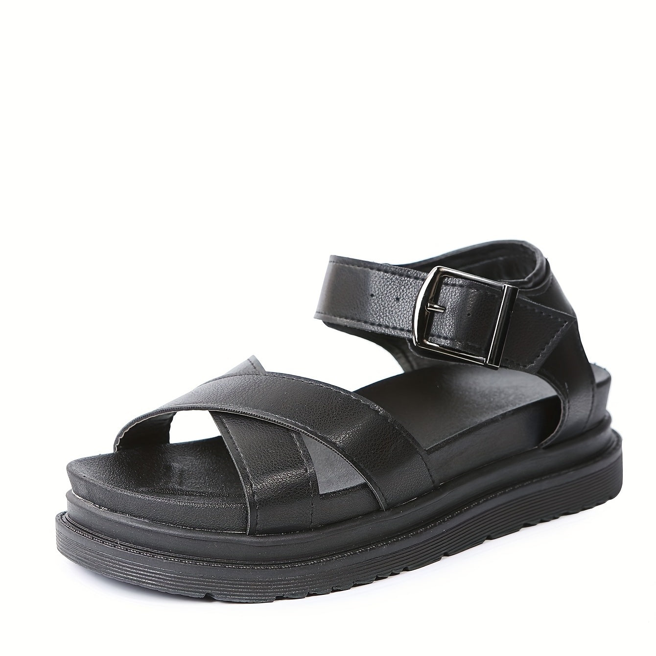 Women's Platform Cross Strap Sandals Ankle Buckle Strap Non Slip Shoes