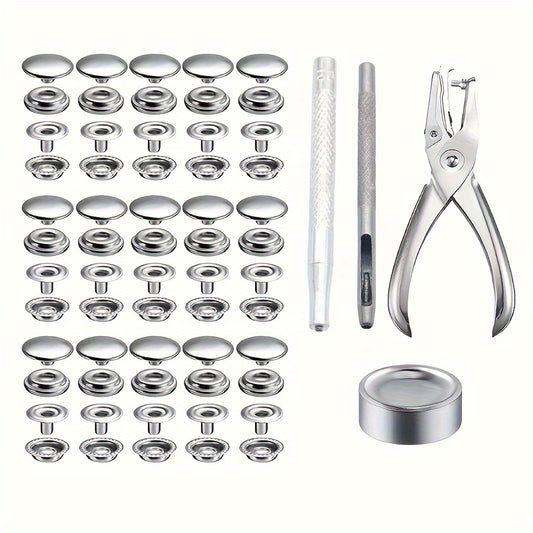 50pcs Stainless Steel Snap Fastener Kit with Pliers - Heavy Duty Snap Button