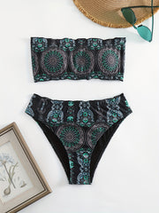 Geometric Pattern Bandeau Bikini 2 Piece Set Tube Top Tie Back