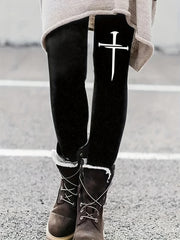 Women's Plus Cross Print High Rise Skinny Leggings