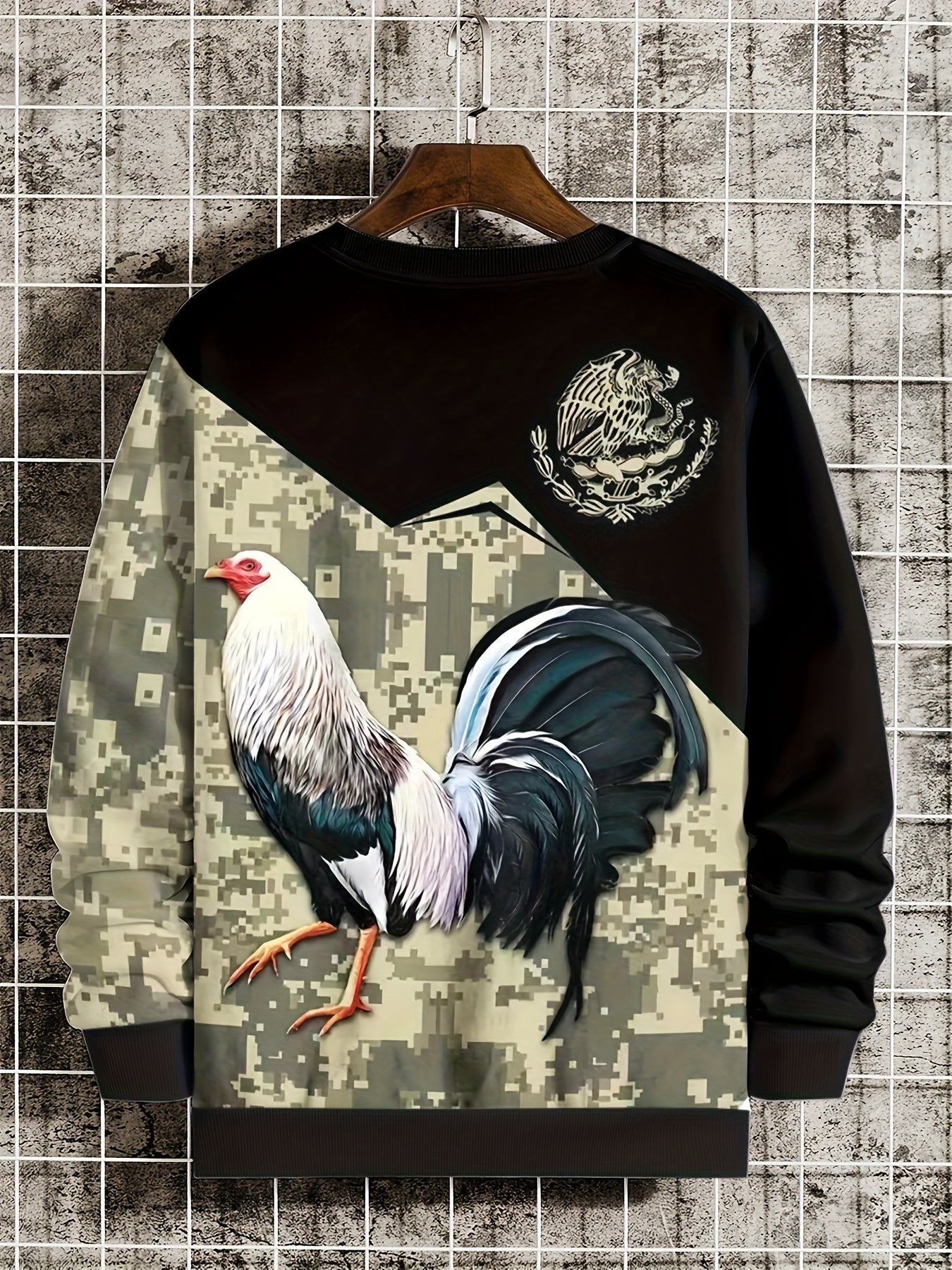Mexico Rooster Print Men's Graphic Sweatshirt for Winter