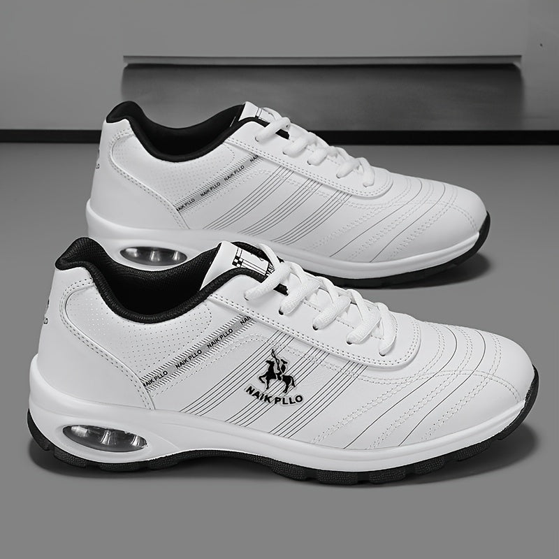 Men's Air Cushion Solid Sneakers Comfy Non Slip Lace Up Casual Shoes