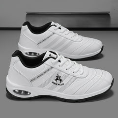 Men's Air Cushion Solid Sneakers Comfy Non Slip Lace Up Casual Shoes