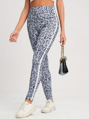 Leopard Print Side Contrast Leggings Skinny Leggings Women's Clothing
