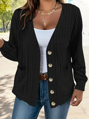 Solid Long Sleeve Knit Cardigan With Pockets