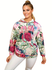 Floral Print Plus Size Sports Sweatshirt Long Sleeve Hoodie