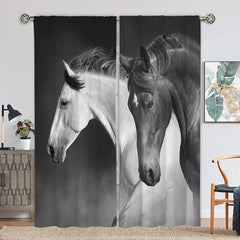 3D Horse Printed Window Curtains Rod Pocket Top