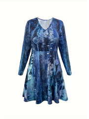 Floral Print Long Sleeve V Neck Mini Dress