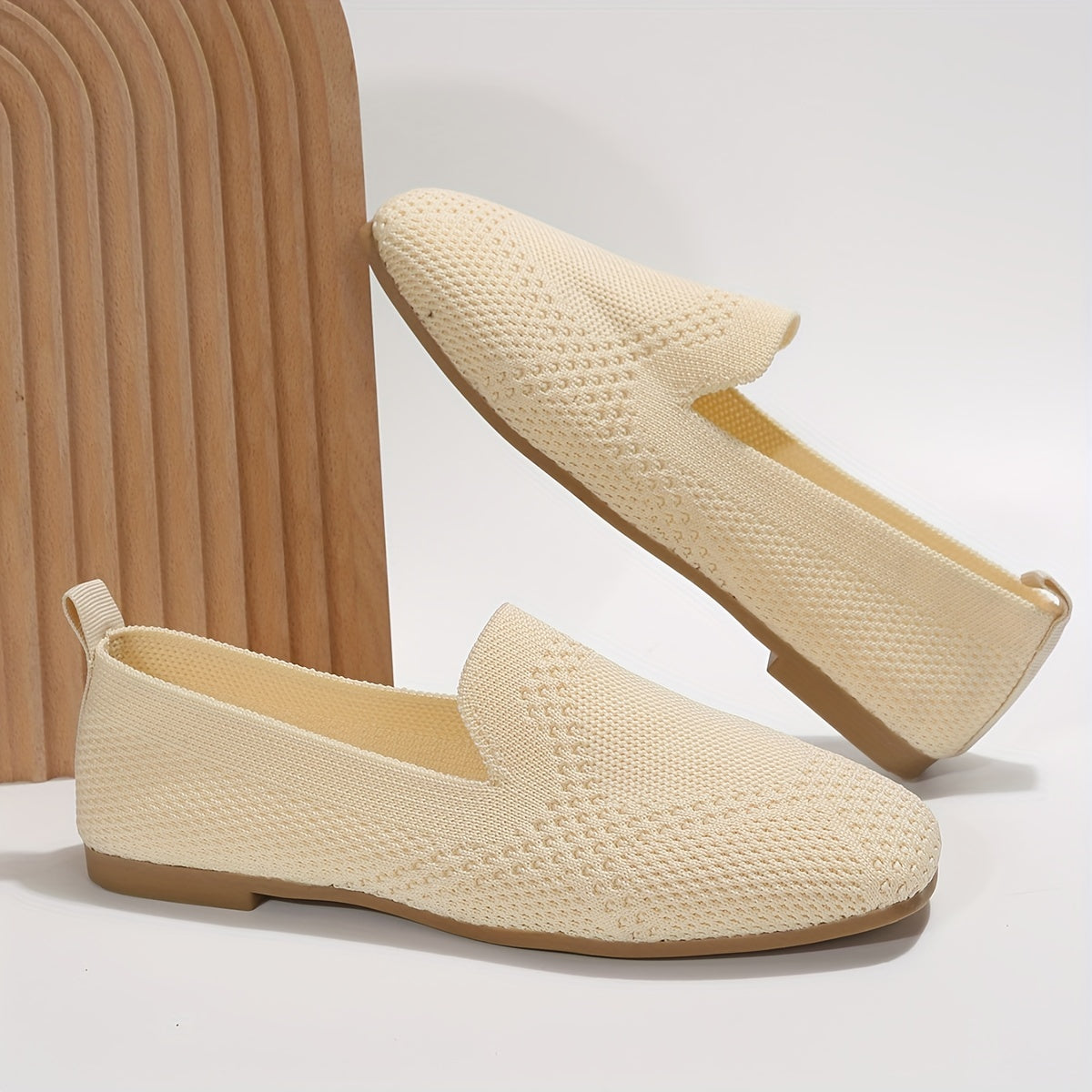 Women's Square Toe Knit Flats Soft Sole Slip On Ballet Flats