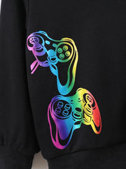 Colorful Gamepad Pattern Boy's 2pcs Hoodie & Sweatpants Set