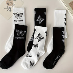 6 Pairs Butterfly Print Socks Mid Tube Women's Stockings