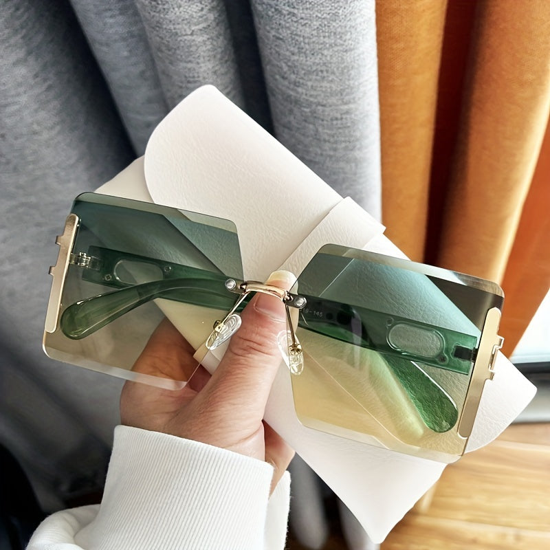Y2K Oversized Square Sunglasses Gradient Lens Rimless Glasses UV400