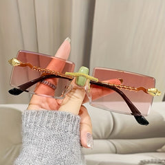 Girl's Snake Rimless Sunglasses Street Photography Sunglasses