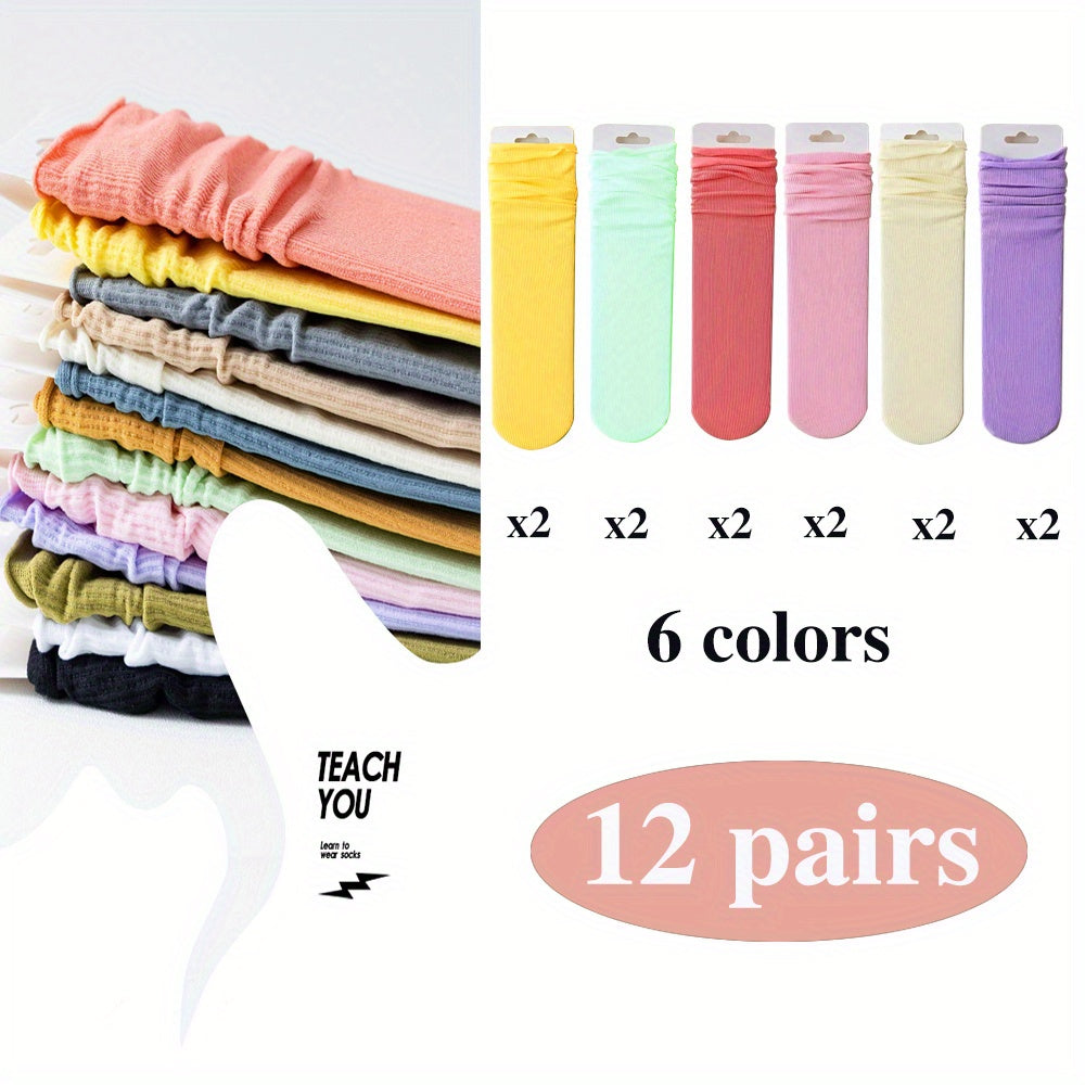 12 Pairs Women's Mid Tube Socks, Comfy & Breathable Stockings