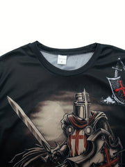 Vintage Knight Graphic T shirt 3D Print Crew Neck Tee for Men