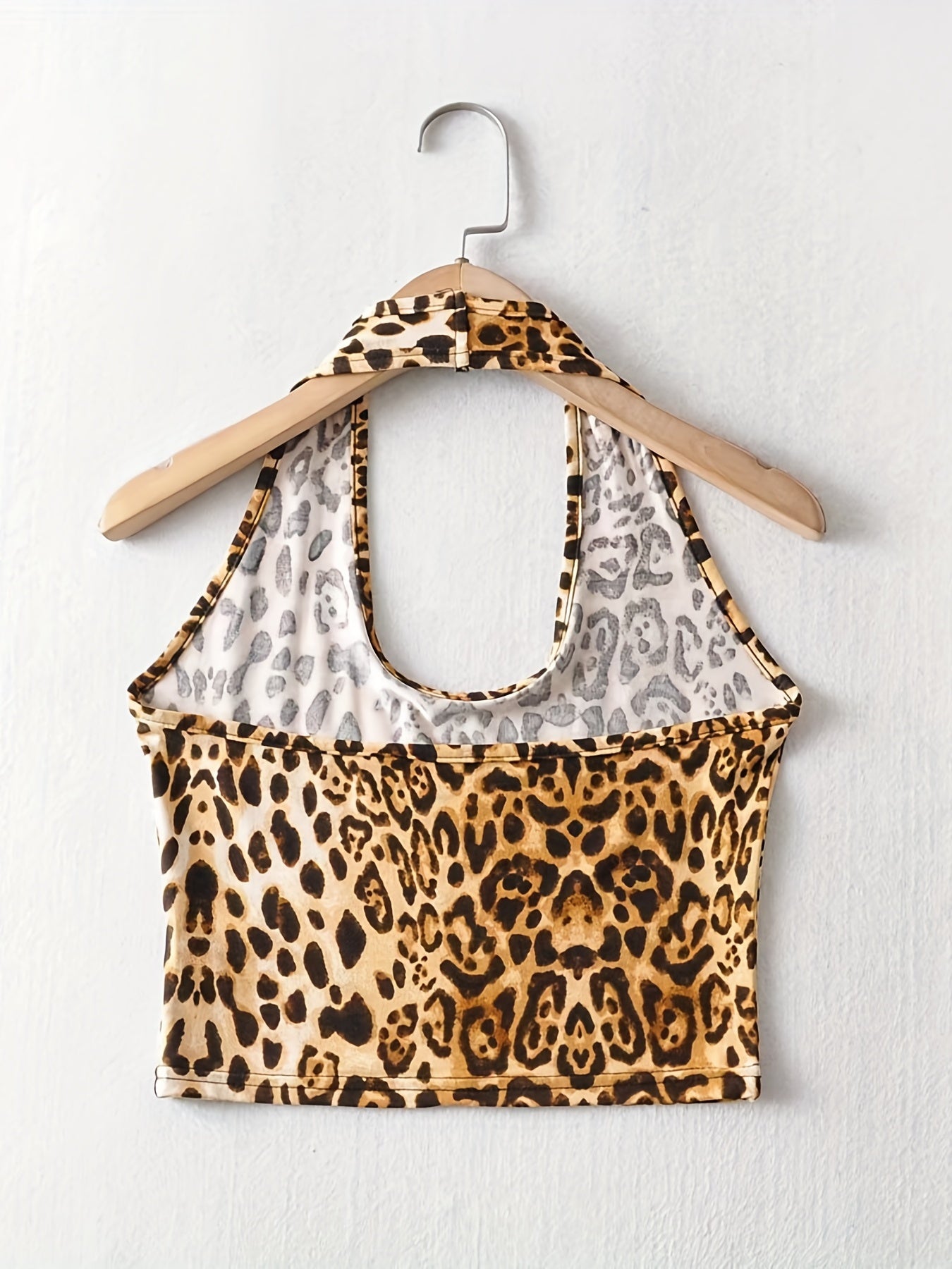 Leopard Print Halter Crop Top Summer Sleeveless