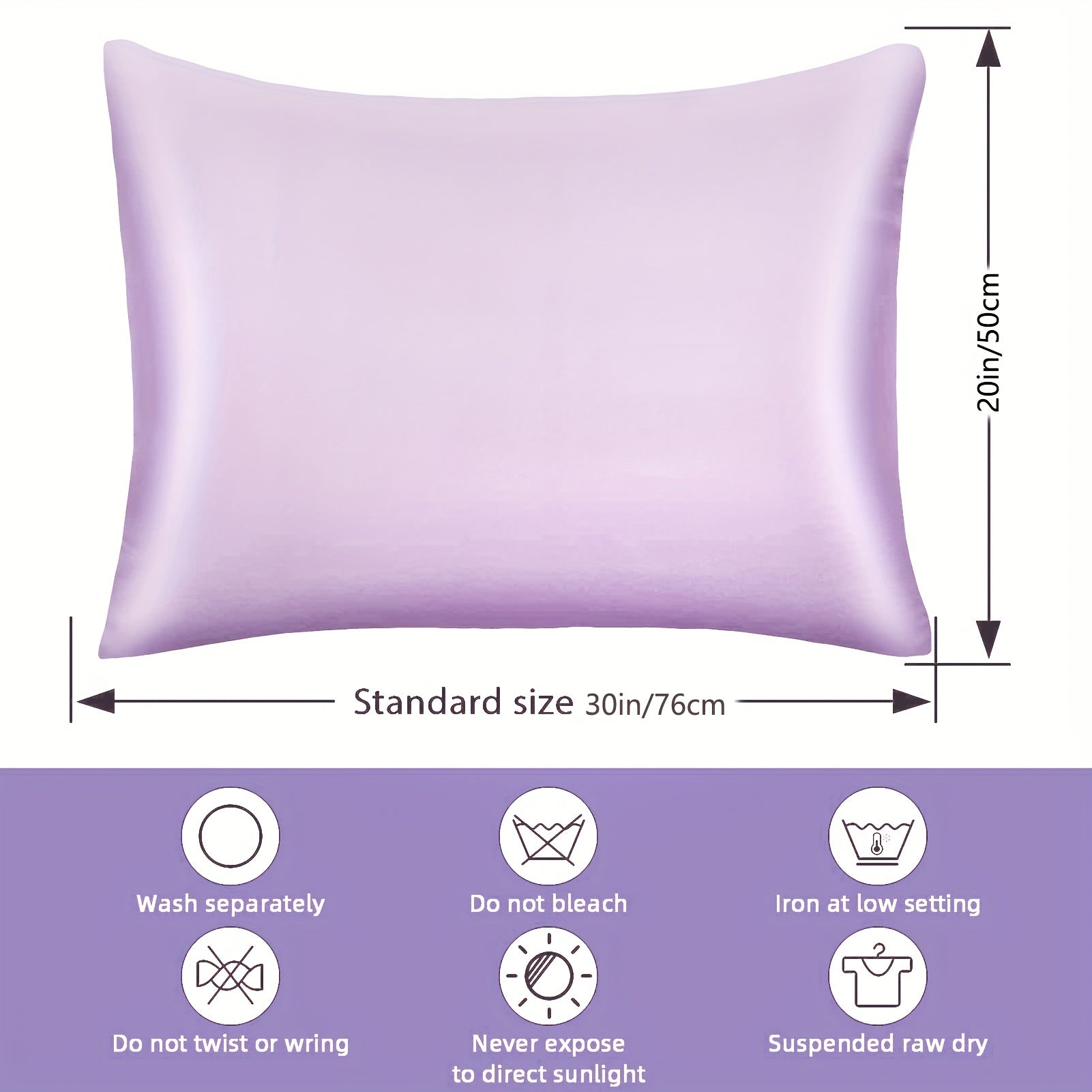2pcs 20x30 Inches Lavender Satin Silk Pillowcase Set Soft and Breathable