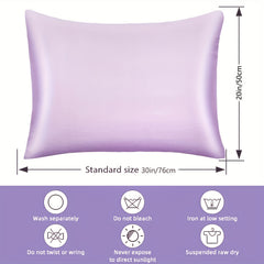 2pcs 20x30 Inches Lavender Satin Silk Pillowcase Set Soft and Breathable
