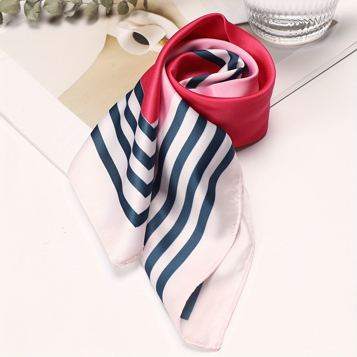 Geometric Block Bandana Striped Print Square Scarf Women Head Wrap