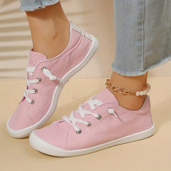 Women's Pink Canvas Low Top Lace Up Sneakers