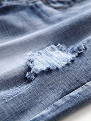 Men's Distressed Denim Shorts Slim Fit Street Style Summer Wear