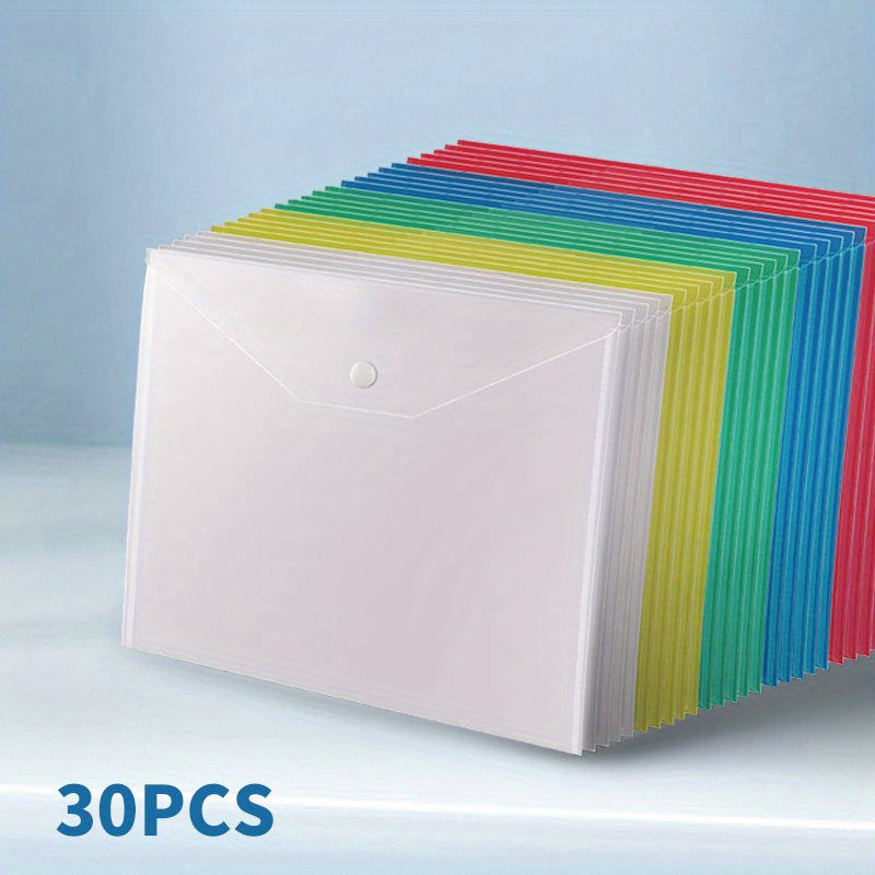 30pcs Large Capacity Student Folder Waterproof Button Transpa