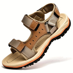 Men's Vintage Leather Slide Sandals Hook and loop Summer Walking Shoes