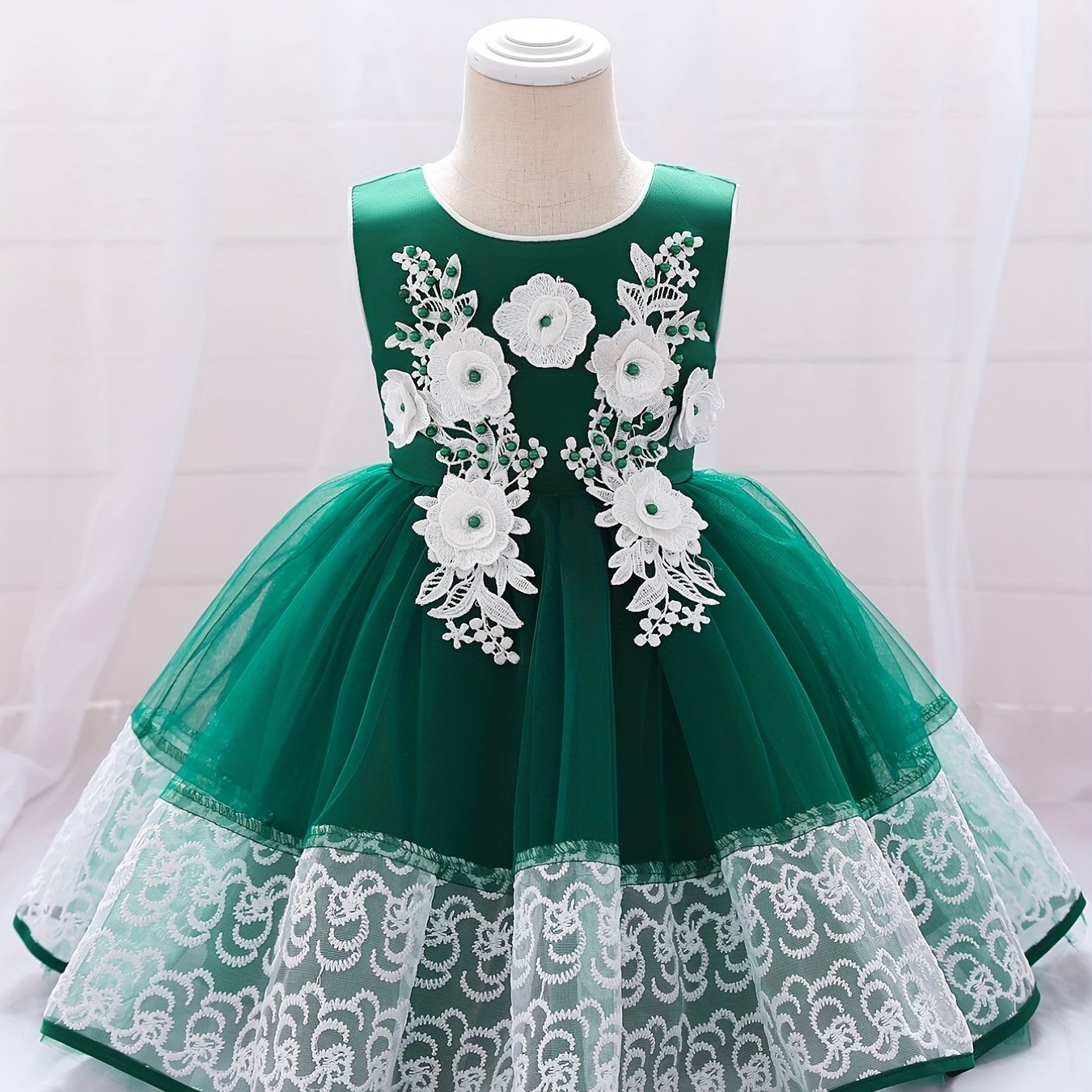 Baby Girls Appliques Sleeveless Lace Trim Princess Dress Clothes