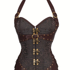 Jacquard Halter Strapless Corset Tummy Control Lace Up Push Up Body Shaper