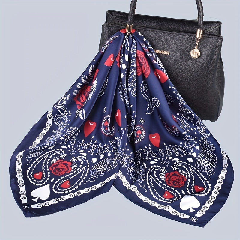 Rose Paisley Print Silk Scarf Neckerchief Hair Accessory