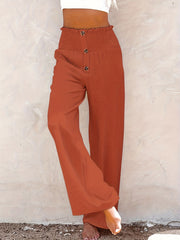 Boho Wide Leg Smocked Waist Button Pants