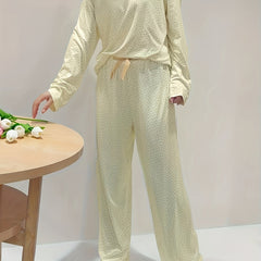 Polka Dot Lounge Set Long Sleeve Top & Pants Women's Loungewear