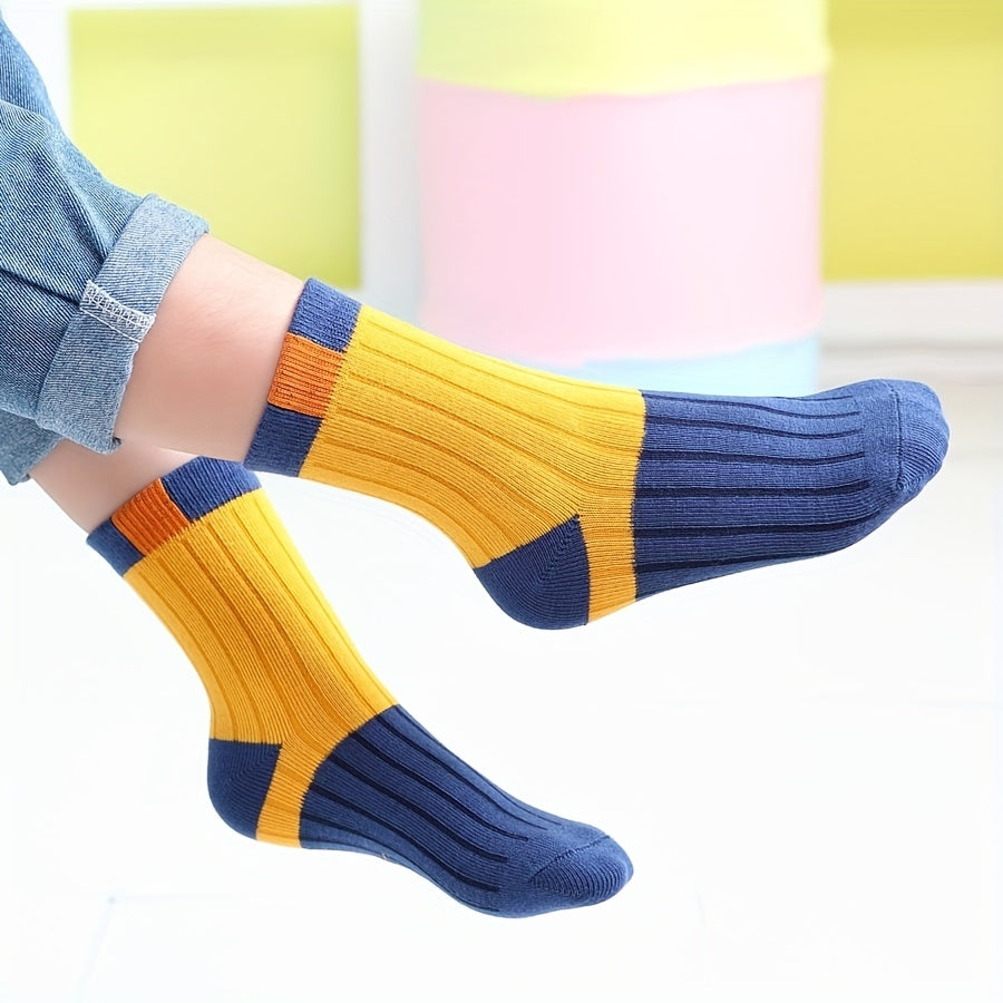 5 Pairs Boys Kids Crew Socks, Breathable & Comfy Children's Socks