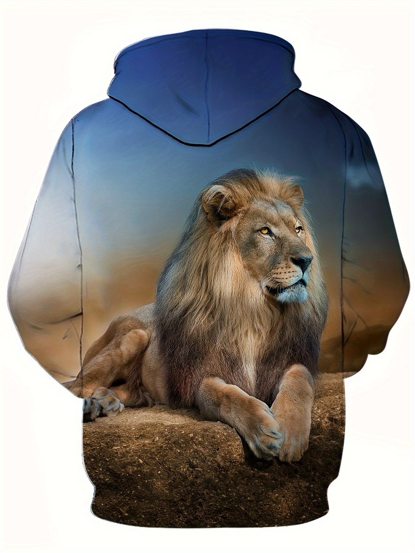 3D Print Lion Hoodie Men Graphic Pullover Kangaroo Pocket Loose Hooded