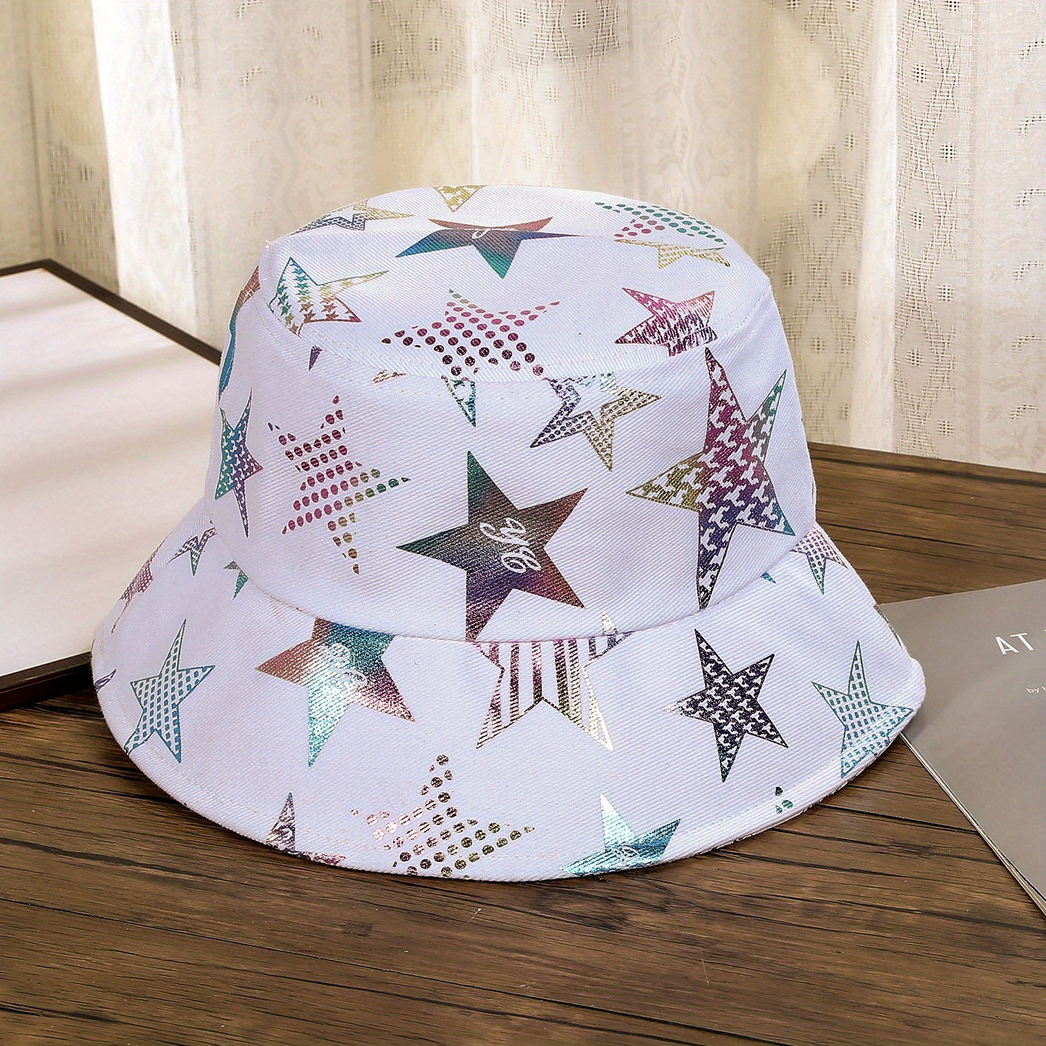 Star Print Bucket Hat Hip Hop Basin Hat Lightweight Foldable Fisherman Cap