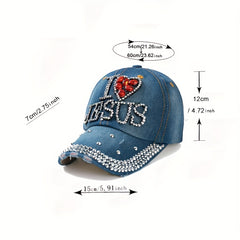 Rhinestone Baseball Cap Distressed Denim Sports Hat Lightweight Dad Hat