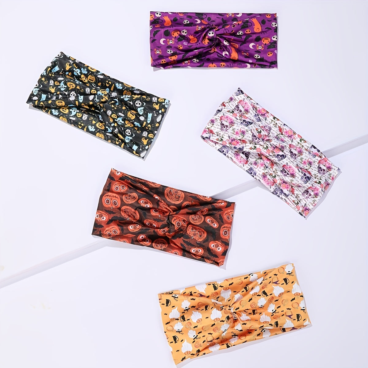 5pcs Halloween Skull Print Head Band Elastic Hairband Cartoon Headband