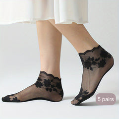 5 Pairs Floral Lace Short Socks Women's Stockings