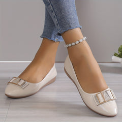 Women's Rhinestone Buckle Ballet Flats Slip On Shoes