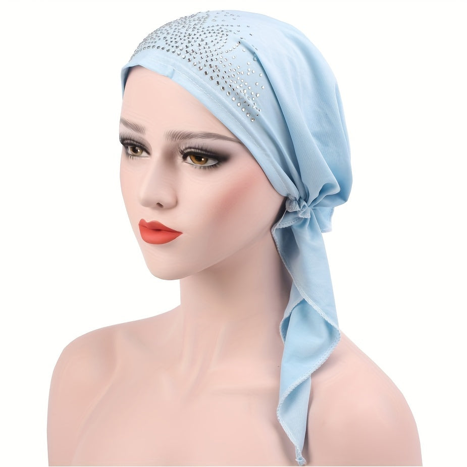 Ramadan Head Scarf Turban Cap Rhinestone Satin Head Wrap Bandana