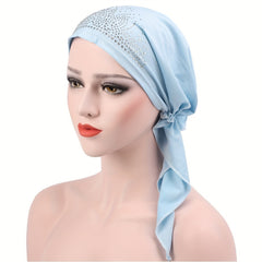 Ramadan Head Scarf Turban Cap Rhinestone Satin Head Wrap Bandana