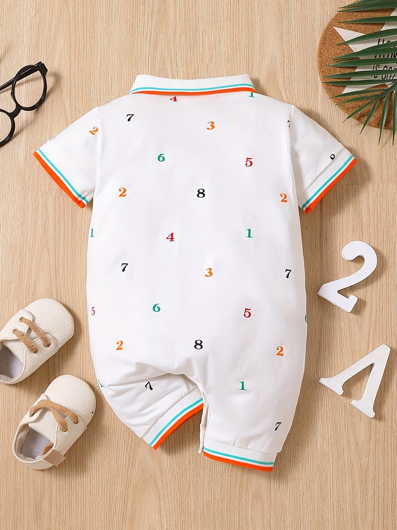 Baby Boys Number Graphic Print Short Sleeve Romper Jumpsuit