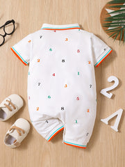 Baby Boys Number Graphic Print Short Sleeve Romper Jumpsuit