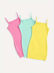 3pcs Toddler Girls Ribbed Cami Dress Party Summer Clothes