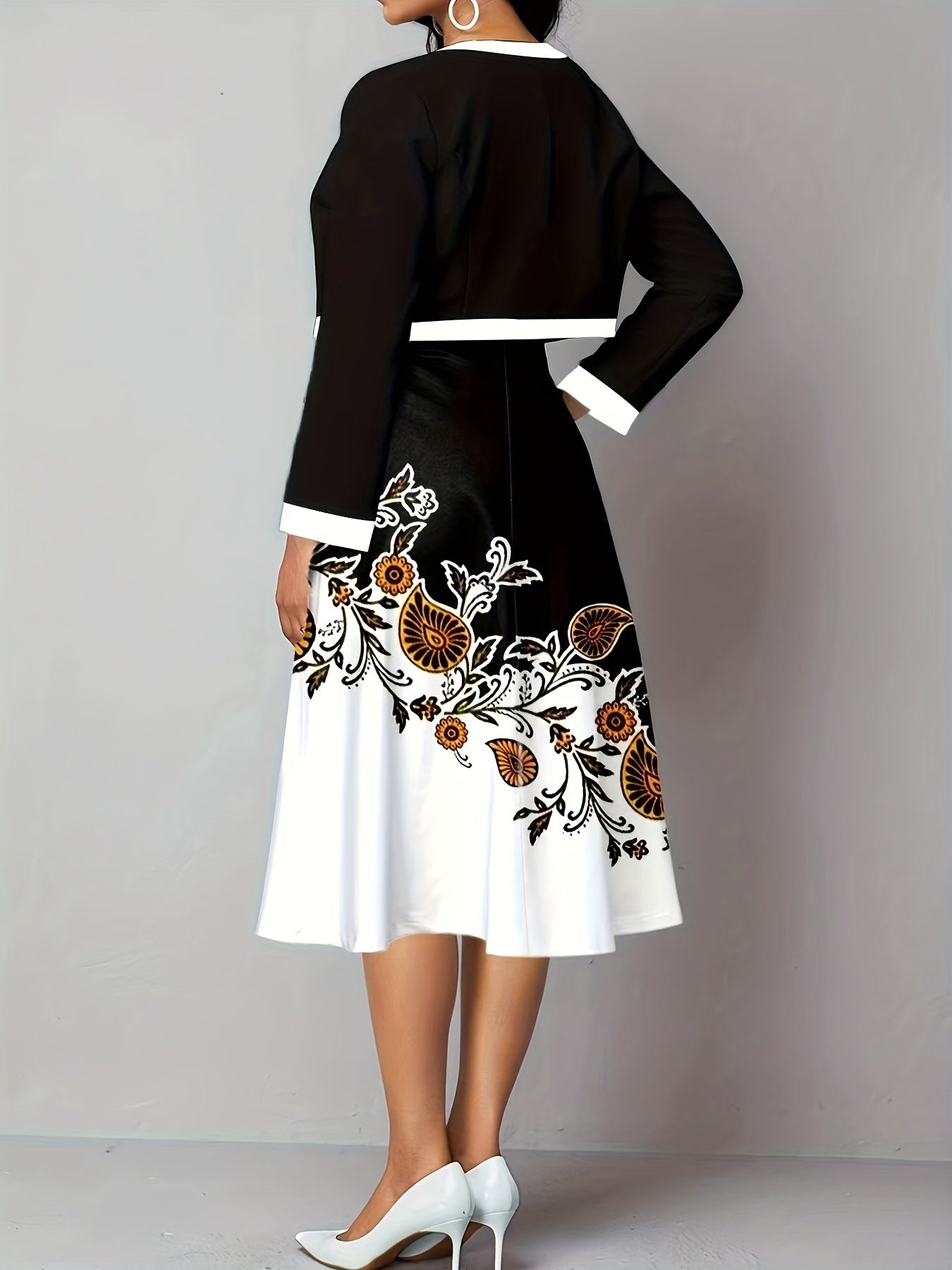 Paisley Print Dress & Open Front Cardigan Set