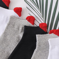 3 Pairs Heart Socks Ankle Socks Womens Socks Women Red Love Heart