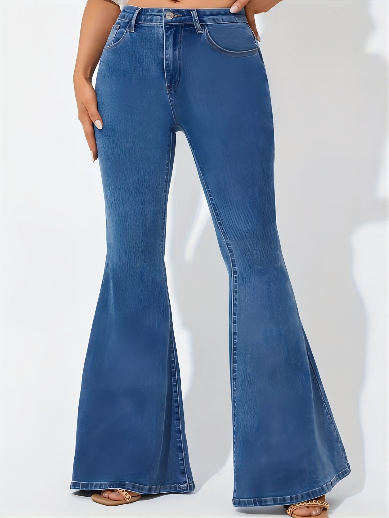 Floral Embroidery Flare Leg Jeans Medium Wash