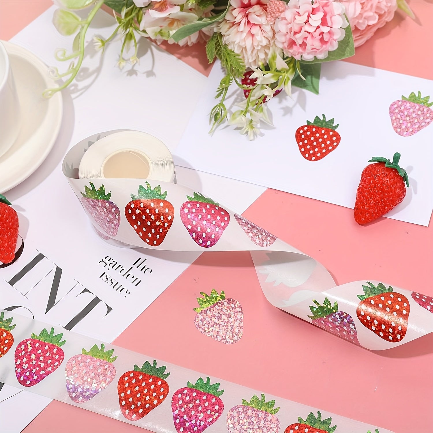 Sparkling Strawberry Stickers Red Pink Fruits for Crafts Party Deco
