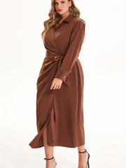 Satin V Neck Long Sleeve Wrap Maxi Dress Women's Plus Medium