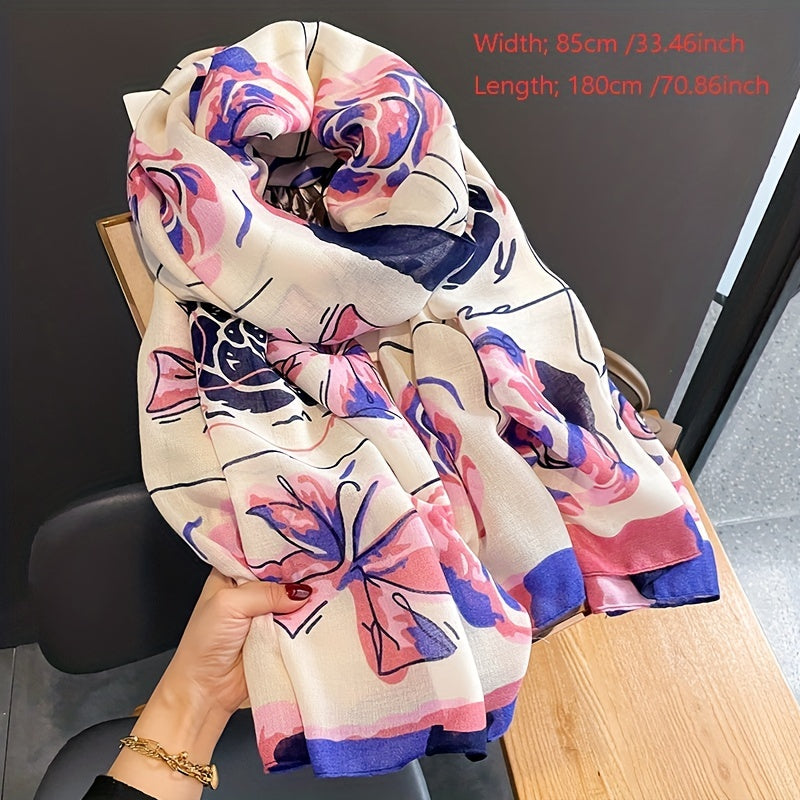 Vintage Rose Print Scarf Warm Shawl Windproof Head Wrap